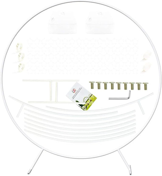 LANGXUN 7.2ft White Metal Round Balloon Arch kit, Backdrop Stand Metal Circle Balloon Arch Frame for Wedding Birthday Party Decoration, Graduation Decorations and Baby Shower Photo Background