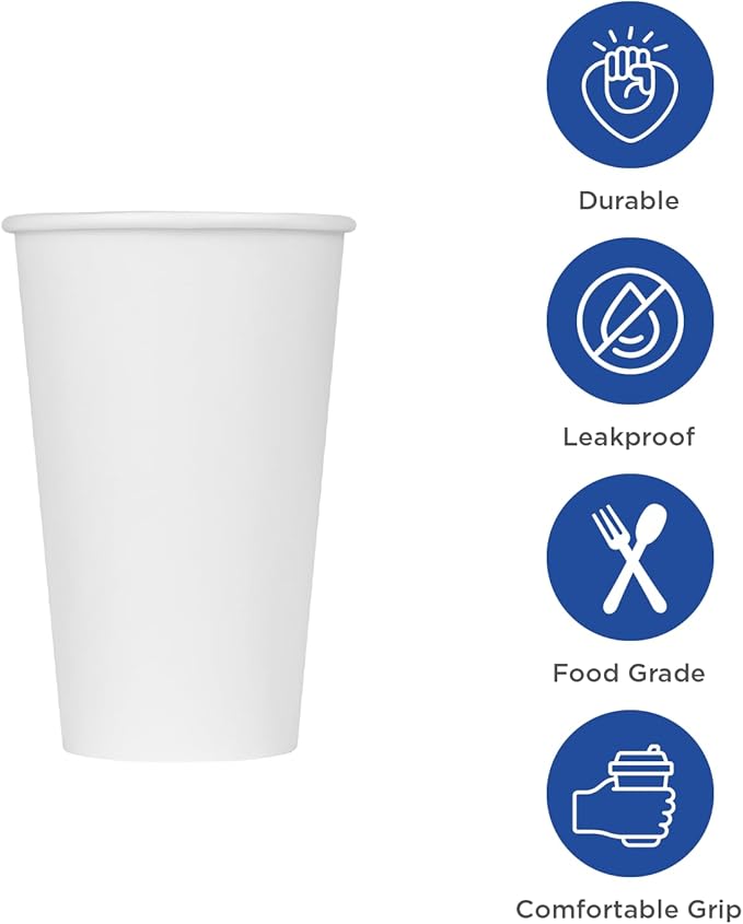 Karat 16 oz Paper Coffee Cup [1,000 ct] White Disposable Cup for Hot/ Cold Drinks and Beverages 90mm (C-K516W)