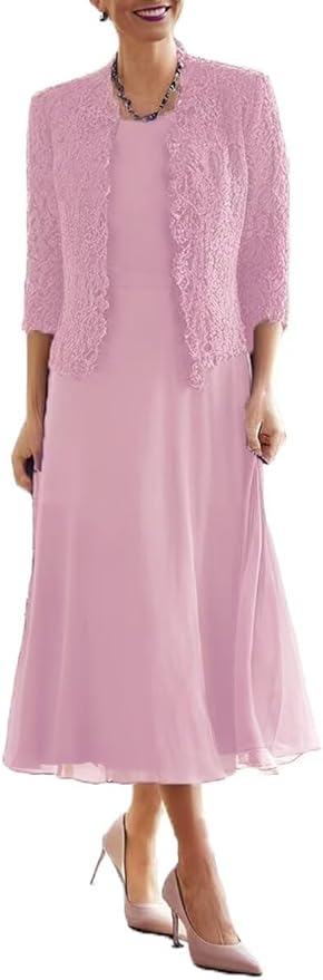 Tea Length Grandmother of The Bride Dresses with Jackets Elegant Laces Mother of Bride Dress for Wedding Guests