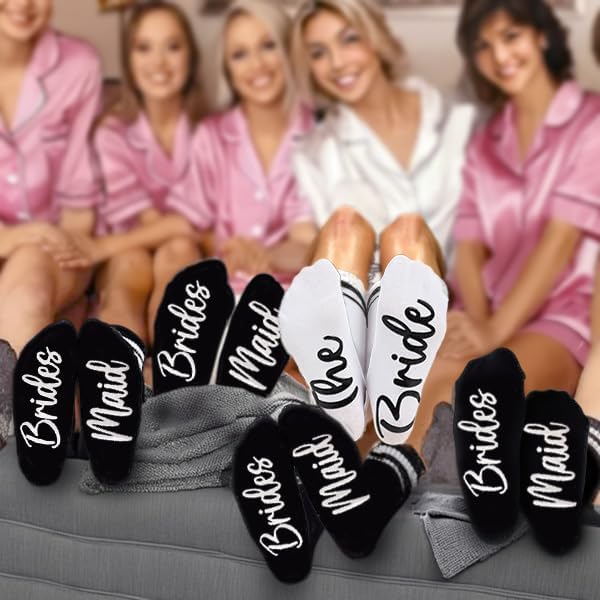 Funky Junque Bride Socks for Bachelorette Party Favors, Bridesmaid Gifts, 100% Cotton Crew Socks, Bridal Shower Accessories