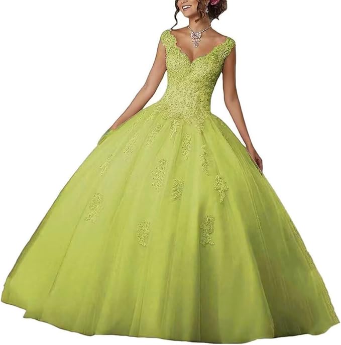 Laces Appliques Long Ball Gown Puffy Tulle Quinceanera Dresses Wedding Dresses with Sleeveless