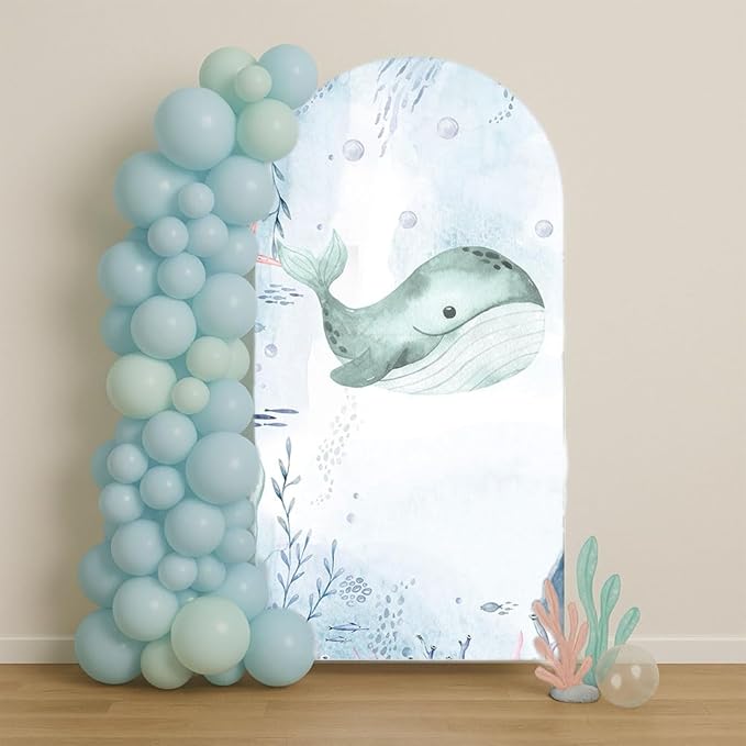 Arch Covers Underwater Birthday Party Decorations Chiara Arched Photography Backdrop Stand Cover for Kids Baby Shower Mermaid Sea Parties Props (2.6x6ft Cover,GX-2961)