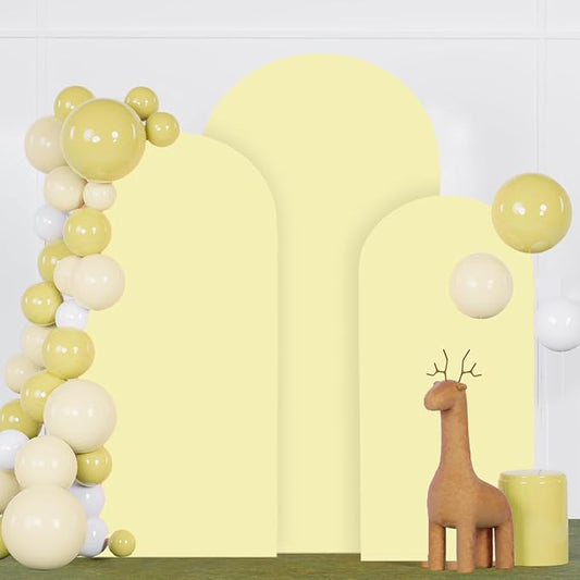 Wedding Arch Cover Set 5FT 6FT 7FT Yellow Spandex Arch Covers Stretchy Fabric for Birthday Party Boho Arch Stand Cover Set of 3 Round Top Arched Covering for Wedding Decorations