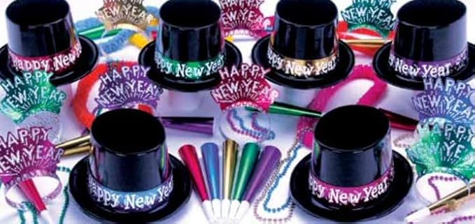 PMU New Year's Eve Party 2025 Midnight Party Kit Assortment for 50 persons - New Year's Eve Decorations Supplies, Outfits for Adults, Men and Women (50/psn) Pkg/1