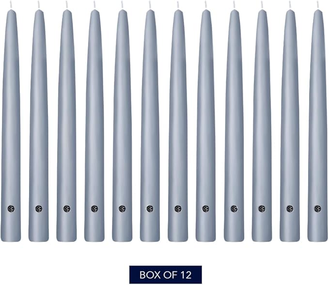 Colonial Candle Unscented Taper Candle, Handipt Collection, Wedgewood, 12 in, Pack of 12 - Up to 10 Hours Burn
