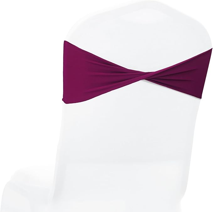 VDS Pack of 25 PCS | Eggplant | Spandex Chair Sashes Bows Without Buckle | Stretch Elastic Banquet Universal Folding Chair Band Tie with for Wedding Party Conference Celebration Event Decoration