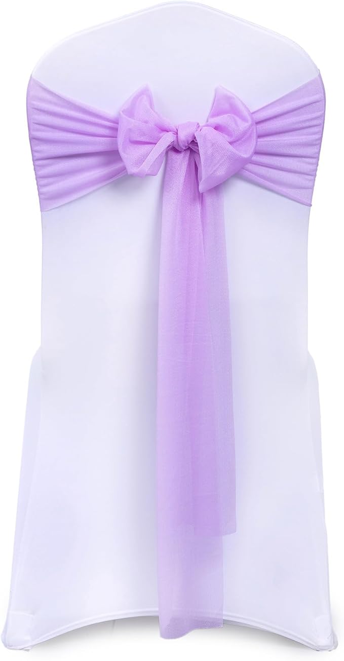 VDS Pack of 100, Orchid, Sheer Chiffon Chair Sashes Bows Chair Cover Back Tie Ribbon for Wedding Birthday Baby Shower Engagement Ceremony Event Party Banquet Restaurant Dining Chair Decoration