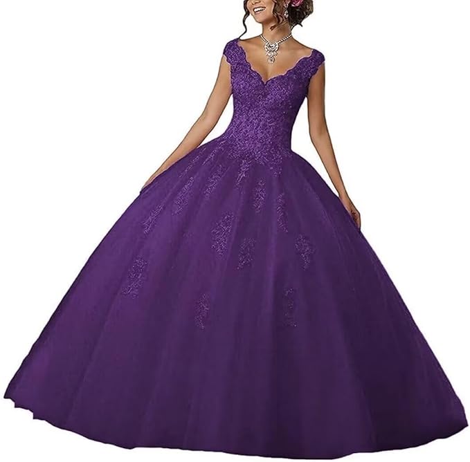 Laces Appliques Long Ball Gown Puffy Tulle Quinceanera Dresses Wedding Dresses with Sleeveless