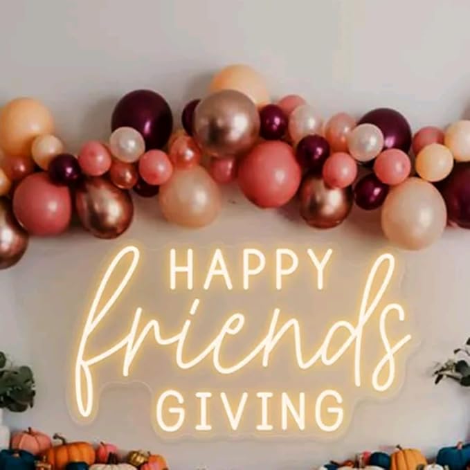 Happy Friendsgiving Neon Sign, Custom Thanksgiving Fall Dinner Home Decor LED Neon Light Friendsgiving Party Wall Decor Gift For Friends USB Size:17x9.5inches