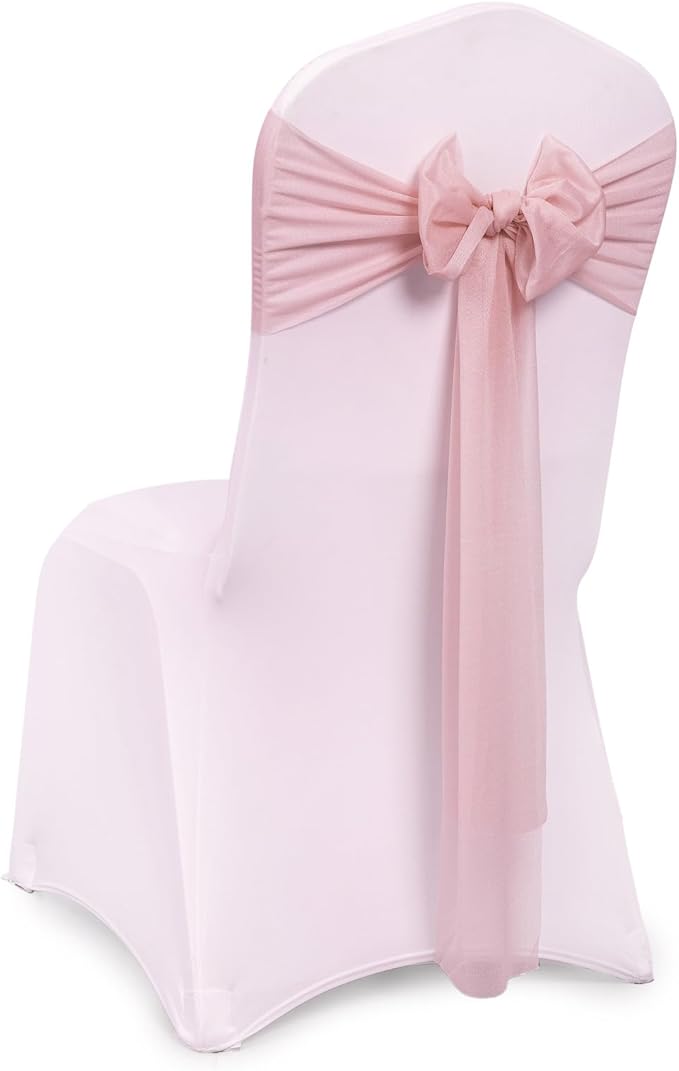 VDS Pack of 250, Dusty Rose, Sheer Chiffon Chair Sashes Bows Chair Cover Back Tie Ribbon for Wedding Birthday Baby Shower Engagement Ceremony Event Party Banquet Restaurant Dining Chair Decoration