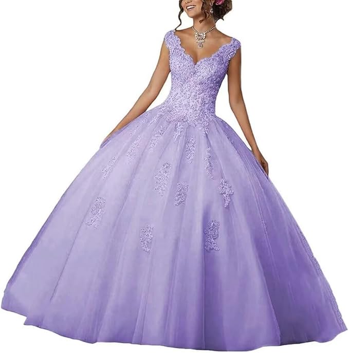 Laces Appliques Long Ball Gown Puffy Tulle Quinceanera Dresses Wedding Dresses with Sleeveless