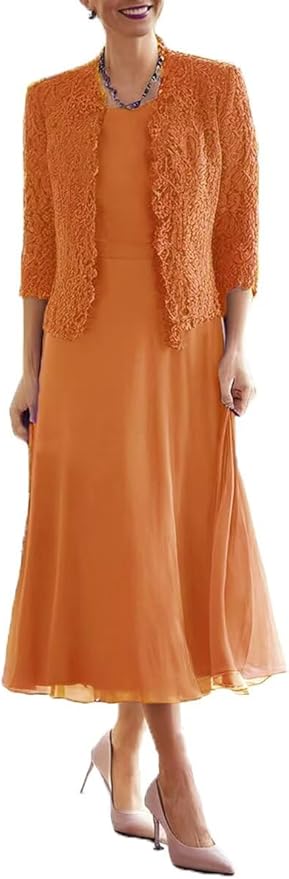 Tea Length Grandmother of The Bride Dresses with Jackets Elegant Laces Mother of Bride Dress for Wedding Guests