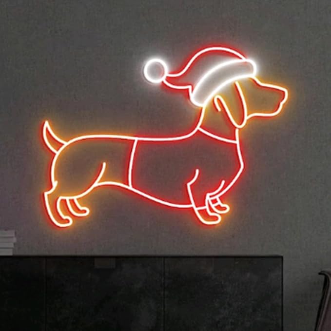 Christmas Dachshund Neon Sign, Christmas Dog, Dachshund Mom Gift, Dog Neon Sign, Dog Christmas Gift, Dachshund Gift USB Powered Size:15x10inch…