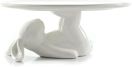 LA JOLIE MUSE Cupcake Stand, Easter Decorations, Ceramic Dessert Plates for Eggs and Cookies, Bunny Candy Dish Gifts, 8.3 Inch White