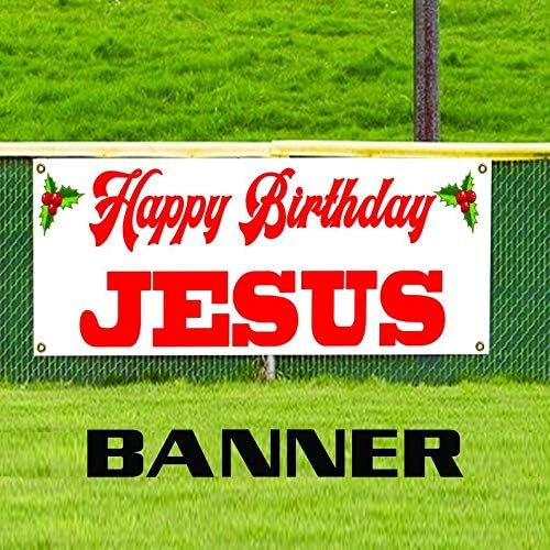 Happy Birthday Jesus Christmas Holiday Party Decor Unique Novelty Outdoor Christmas Decorations Vinyl Banner Sign 24" x 72"