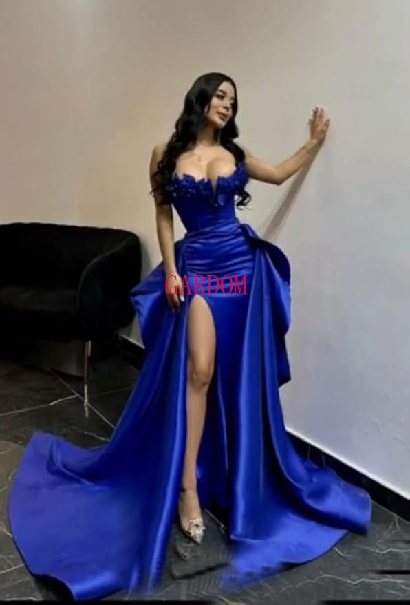 GARDOM Mermaid Satin Prom Dress 2026 Strapless Ball Gown Leaf Ruffle Sequin Slit Formal Dresses for Women Evening Wedding