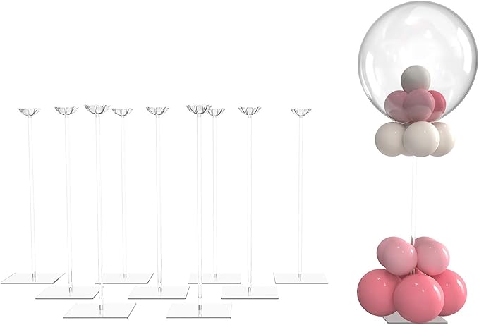 YALLOVE Clear Acrylic Tabletop Balloon Stand Kit, 15.75 Inch 10 pack Ballon Stick Holder with Base for Centerpiece Party Decoration (Balloons Not Included)