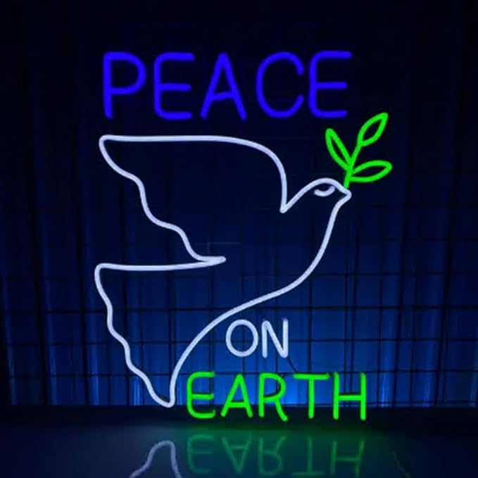 Peace on Earth Neon Sign, Dove LED Light for Christmas Party or Living Room Decor, Inspirational Holiday Accent Size:20 inches