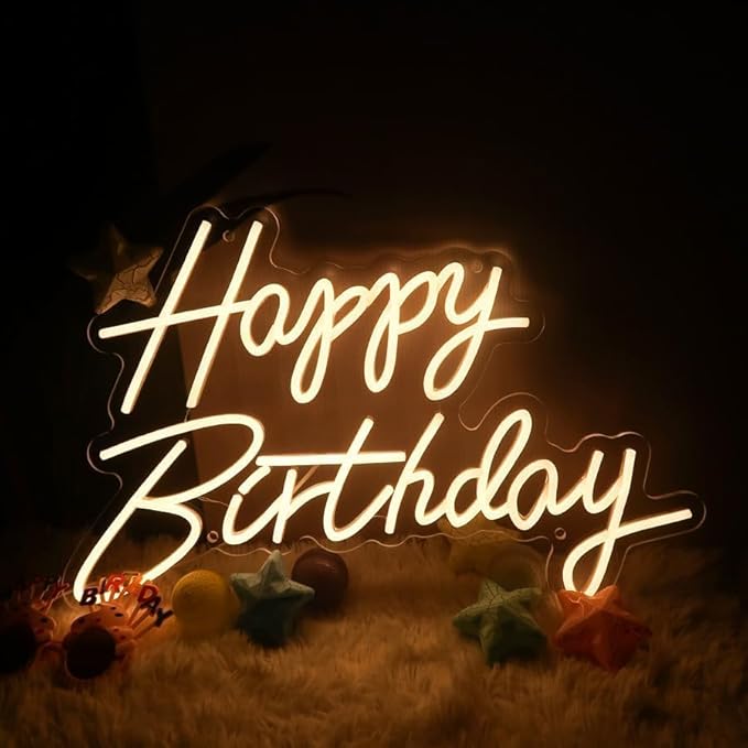 Happy Birthday Neon Sign for Party Backdrop Wall Decor LED Happy Birthday Light Up Sign Banner for Party Decorations LED Sign Teen Bedroom Reunion Decoration Gifts Photo Prop USB 21.7x13.8 Inch (warm white)