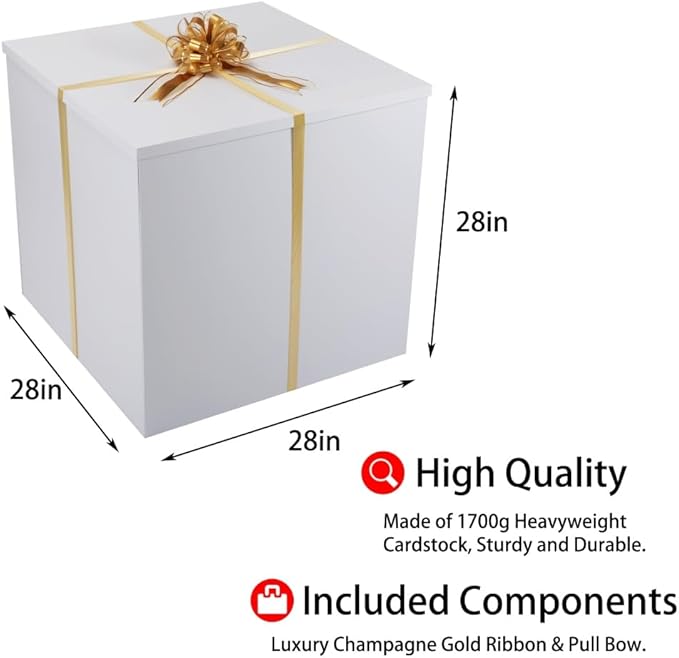 Extra Large Gift Box with Lid 28x28x28 Inches, White Big Gift Box for Gender Reveal, Giant Gift Boxes with Lids for Presents Packaging for Birthday Surprise, Christmas, Anniversaries, Wedding Party
