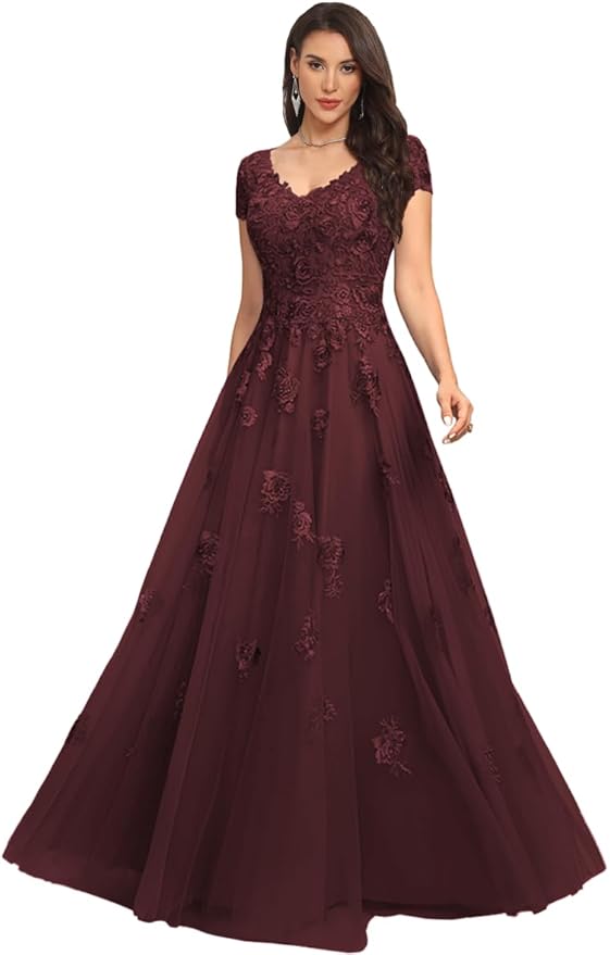 Mother of The Bride Dresses Sleeve Laces Applique V Neck Evening Gowns Cap Sleeves Grandmother of The Groom Dress