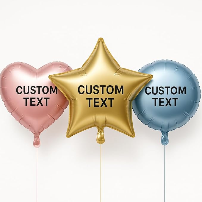 Custom Foil Balloon – 20 Pcs 18 Inch Star, Heart or Round Shape Foil Balloon – Double-Sided Printed Personalisation with Text, Image or Logo (heart)