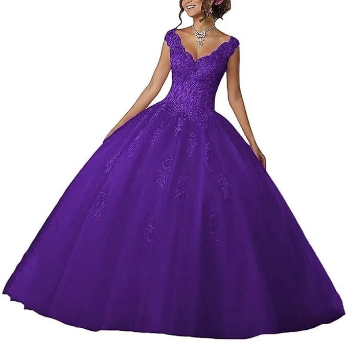 Laces Appliques Long Ball Gown Puffy Tulle Quinceanera Dresses Wedding Dresses with Sleeveless