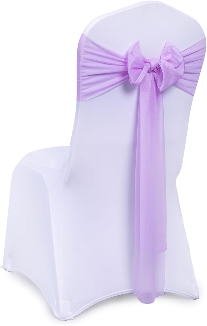 VDS Pack of 100, Orchid, Sheer Chiffon Chair Sashes Bows Chair Cover Back Tie Ribbon for Wedding Birthday Baby Shower Engagement Ceremony Event Party Banquet Restaurant Dining Chair Decoration