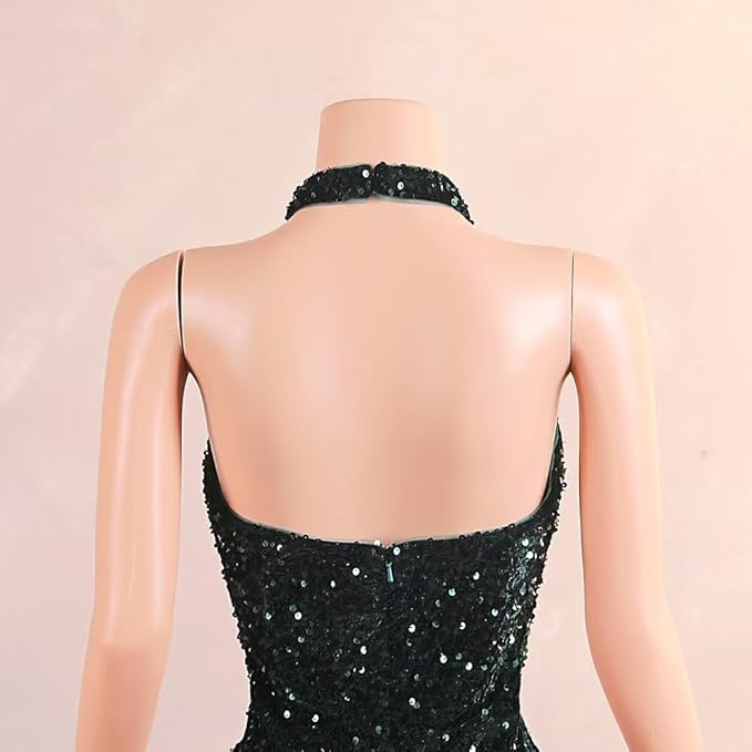 Sexy High Neck Mermaid Evening Long Dress Sequins Sleeveless Celebrity Pageant Dress Cocktail Party Gowns