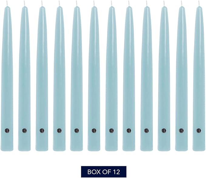 Colonial Candle Unscented Taper Candle, Handipt Collection, Coastal Blue, 10 in, Pack of 12 - Up to 8 Hours Burn