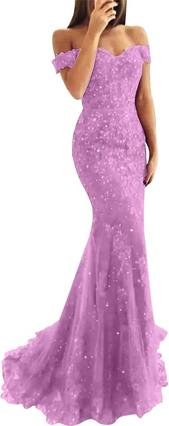Tulle Long Prom Dresses Off The Shoulder Mermaid Dress with Elegant Laces Appliques Formal Evening Party Gowns