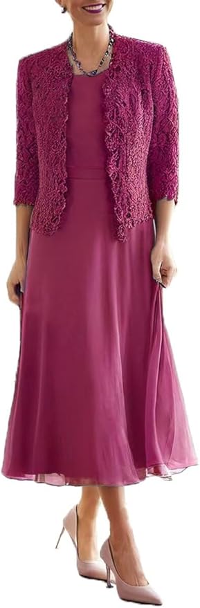 Tea Length Grandmother of The Bride Dresses with Jackets Elegant Laces Mother of Bride Dress for Wedding Guests