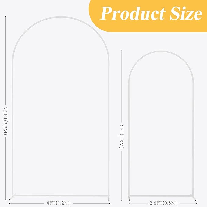 Putros Metal Arch Backdrop Stand White Wedding Backdrop Stand Set of 2 (7.2FT,6FT) Square Arch Frame for Birthday Party Graduation Ceremony Decoration
