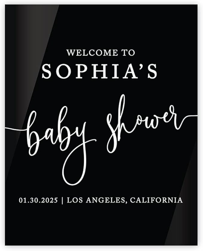 Andaz Press 16"x20" Black Acrylic Personalized Baby Shower Welcome Sign, Gender Neutral Large Custom Sign for Easel Stand, Modern Baby Shower Decorations