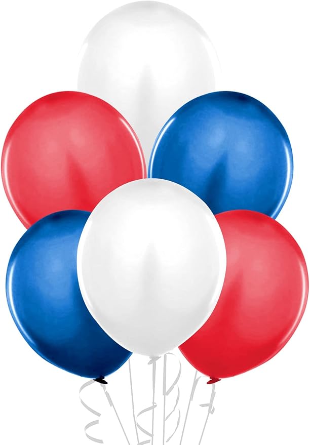 PMU Balloons 17 Inch PartyTex Premiere Patriotic Assorted Helium Quality Latex Balloons for Photo Shoot, Wedding, Baby Shower, Birthday Party and Event Decoration Pkg/72