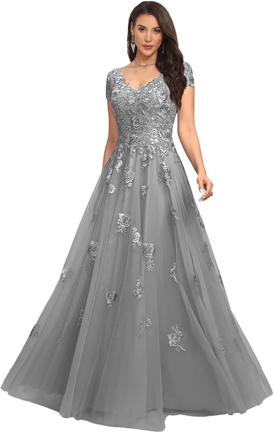 Mother of The Bride Dresses Sleeve Laces Applique V Neck Evening Gowns Cap Sleeves Grandmother of The Groom Dress