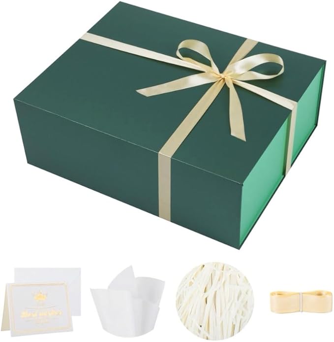 UoeRing 1 Extra Large Green Gift Box 20x16x7 inch Luxury Gift Box for Presents with Magnetic Closure Lid Collapsible,Birthday,Christmas,Contains Card, Ribbon,Tissue Paper,Shredded Paper Filler