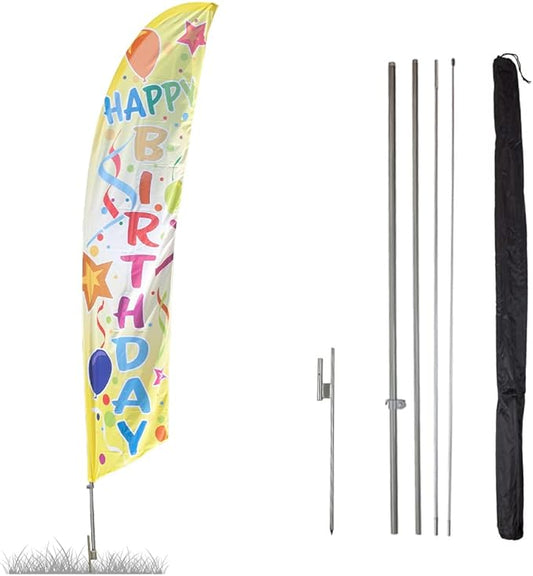 Vispronet Happy Birthday Feather Flag Kit – 13.5ft Pole Set, Ground Stake, and Pole Sleeve Bag – Great for Birthday Celebrations, Parties, Stores, and Venues – Printed in The USA…