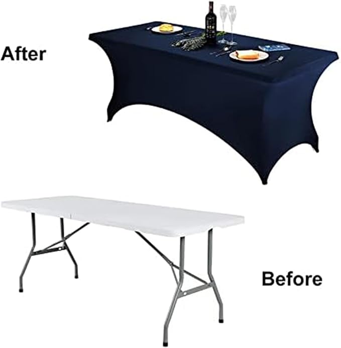 FORLIFE 6Pack Spandex Table Covers 6ft，Fitted Tablecloth for 6ft Rectangular Tables, Stretch Patio Table Covers, Universal Spandex Table Cover for Wedding, Banquet, Party - Navy