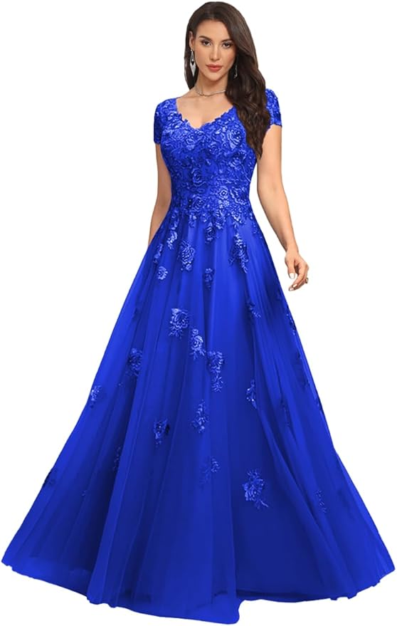 Mother of The Bride Dresses Sleeve Laces Applique V Neck Evening Gowns Cap Sleeves Grandmother of The Groom Dress