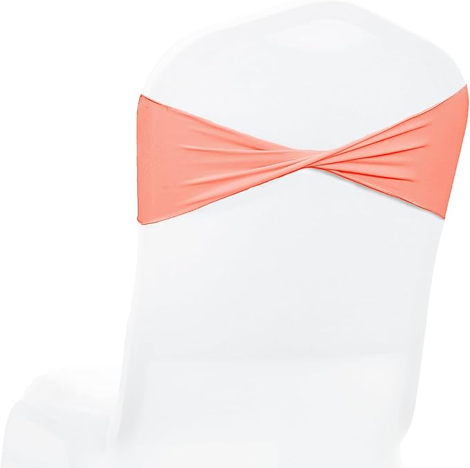 VDS Pack of 100 PCS | Peach | Spandex Chair Sashes Bows Without Buckle | Stretch Elastic Banquet Universal Folding Chair Band Tie with for Wedding Party Conference Celebration Event Decoration