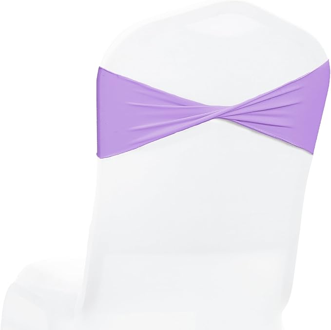VDS Pack of 75 PCS | Lavender | Spandex Chair Sashes Bows Without Buckle | Stretch Elastic Banquet Universal Folding Chair Band Tie with for Wedding Party Conference Celebration Event Decoration