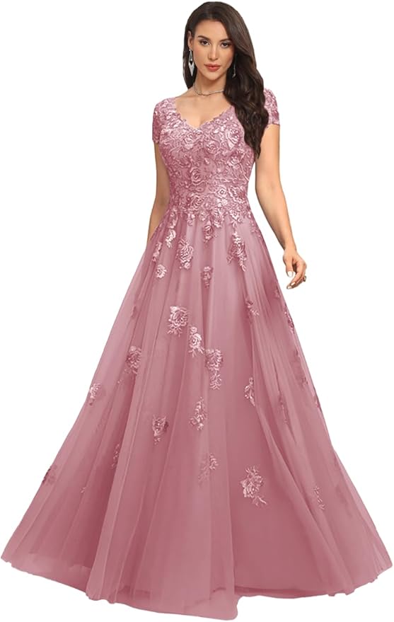 Mother of The Bride Dresses Sleeve Laces Applique V Neck Evening Gowns Cap Sleeves Grandmother of The Groom Dress