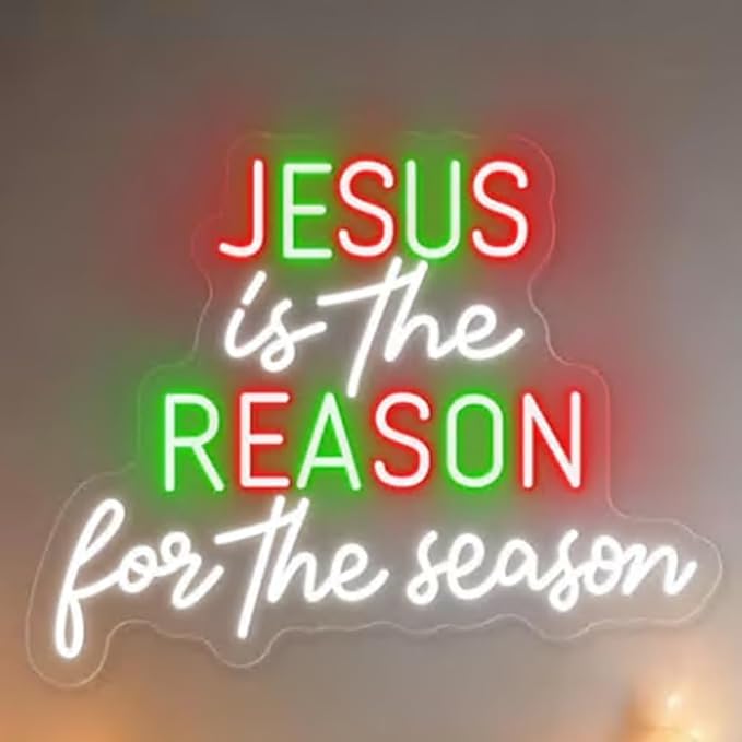 Jesus Is The Reason For The Season Neon Sign, Christmas Party Store Decoration, Merry Christmas LED Sign Wall Art Size:23inches