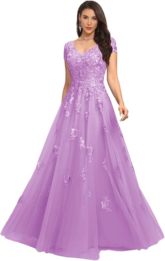 Mother of The Bride Dresses Sleeve Laces Applique V Neck Evening Gowns Cap Sleeves Grandmother of The Groom Dress