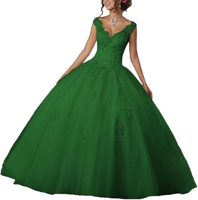 Laces Appliques Long Ball Gown Puffy Tulle Quinceanera Dresses Wedding Dresses with Sleeveless