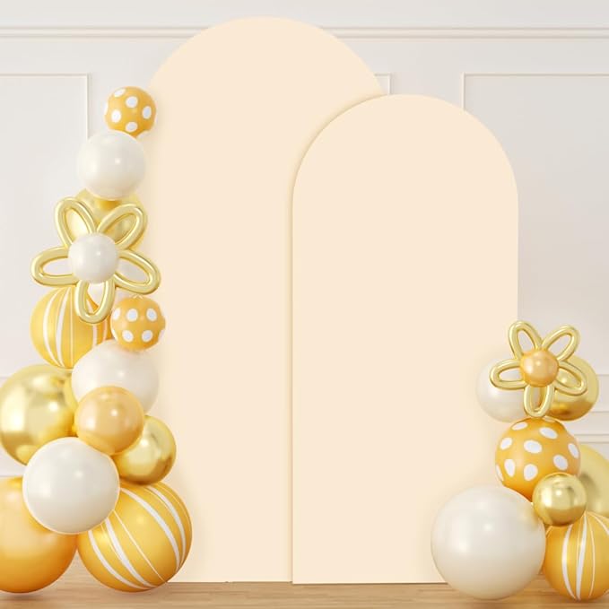 Set of 2 Wedding Arch Cover 6ft 7.2ft Beige Arch Cover Chiara Backdrop Covers Spandex Fitted Arched Stand Covers Balloon Arched Covers Stretchy Backdrop for Baby Shower Party Wedding Ceremony Decor