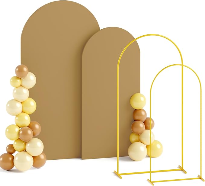 Wedding Arch Backdrop Stand and Cover Set of 2 Metal Arch Stand with Arches Cover Tan 6&7.2ft Arch Covers Stretchy Backdrop Weddings Arched Frame for Wedding Party Baby Shower Event Decor