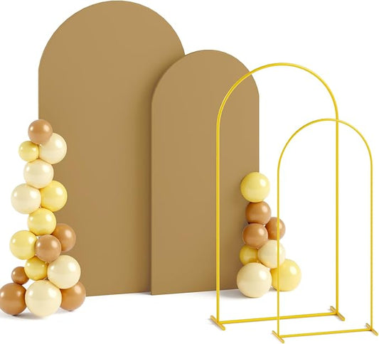 Wedding Arch Backdrop Stand and Cover Set of 2 Metal Arch Stand with Arches Cover Tan 6&7.2ft Arch Covers Stretchy Backdrop Weddings Arched Frame for Wedding Party Baby Shower Event Decor