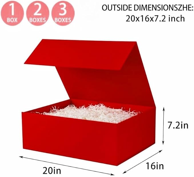 UoeRing 3 Pack Extra Large Red Gift Box 20x16x7 inch Luxury Gift Box for Presents with Magnetic Closure Lid Collapsible,Birthday,Christmas,Contains Card, Ribbon,Tissue Paper,Shredded Paper Filler
